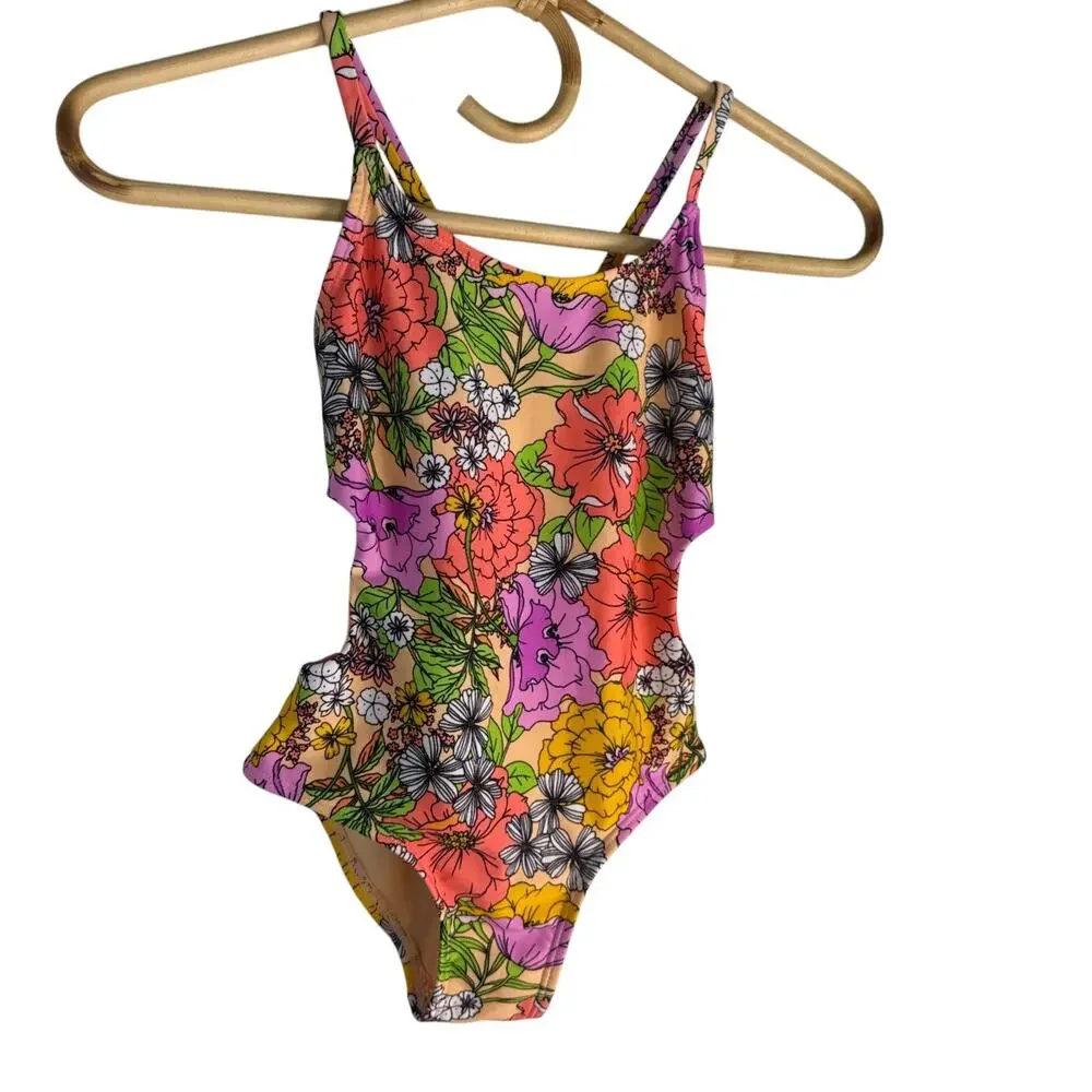 Cat & Jack Girl's Bold Blooms Cutout One Piece Swimsuit XS (4/5)